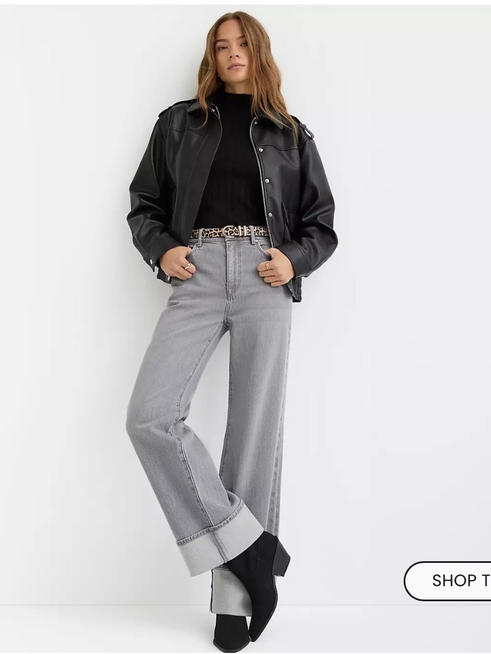 LOFT Cuffed High Rise Light Gray Wide Leg Jeans - P 27.